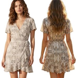 ALL IN FAVOR "Isabella" Snake Print Wrap Mini Dress - Size S